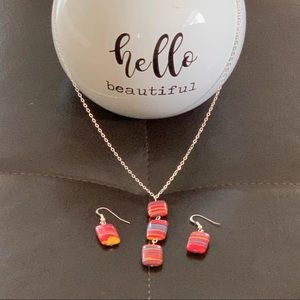 Rainbow Turkey Stone Necklace and Earrings Set